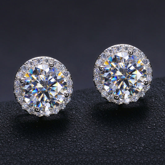 Moissanite Round With Cluster Earrings