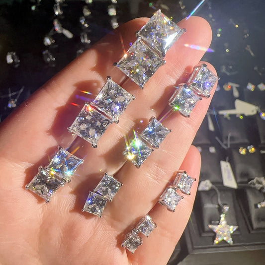 Moissanite Square Princess Cut Earrings