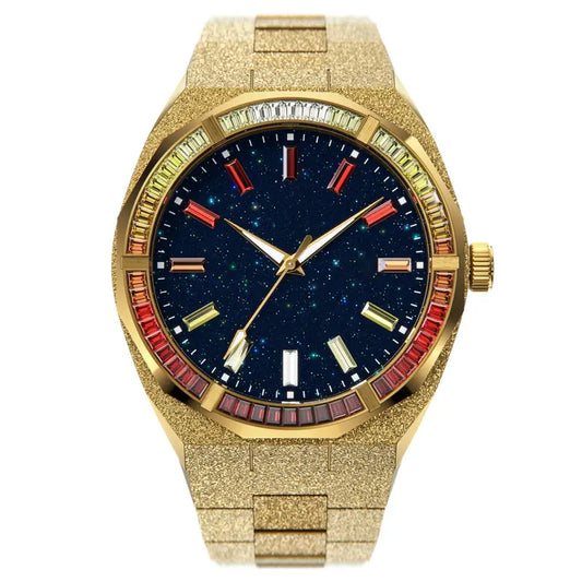 Gold Flame 30m Depth Waterproof Rainbow Bezel Quartz Watch