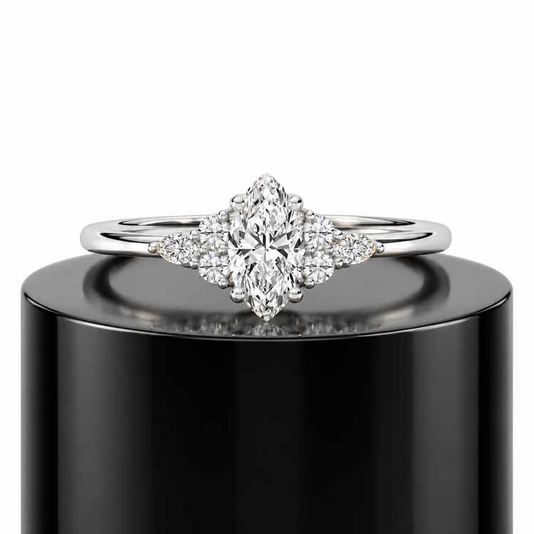 Crowned Marquise Engagement Ring