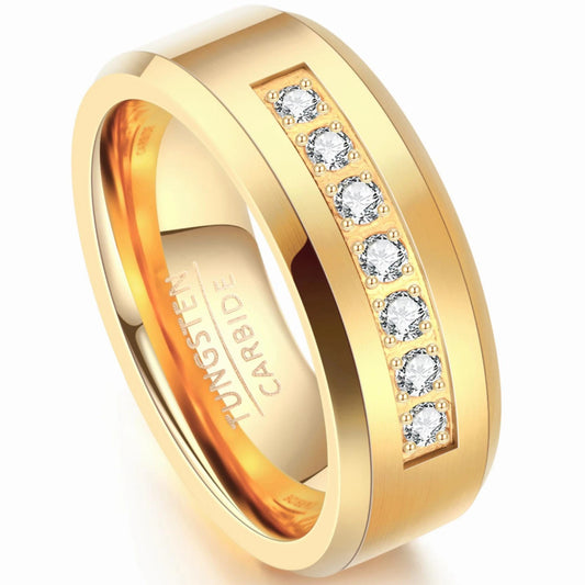 Tungsten Seven Diamond CZ Inlay