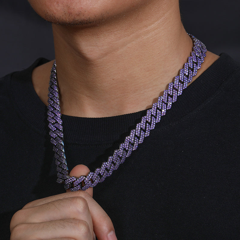 14mm Black Gold Plated Purple Iced out Cuban Link Chain