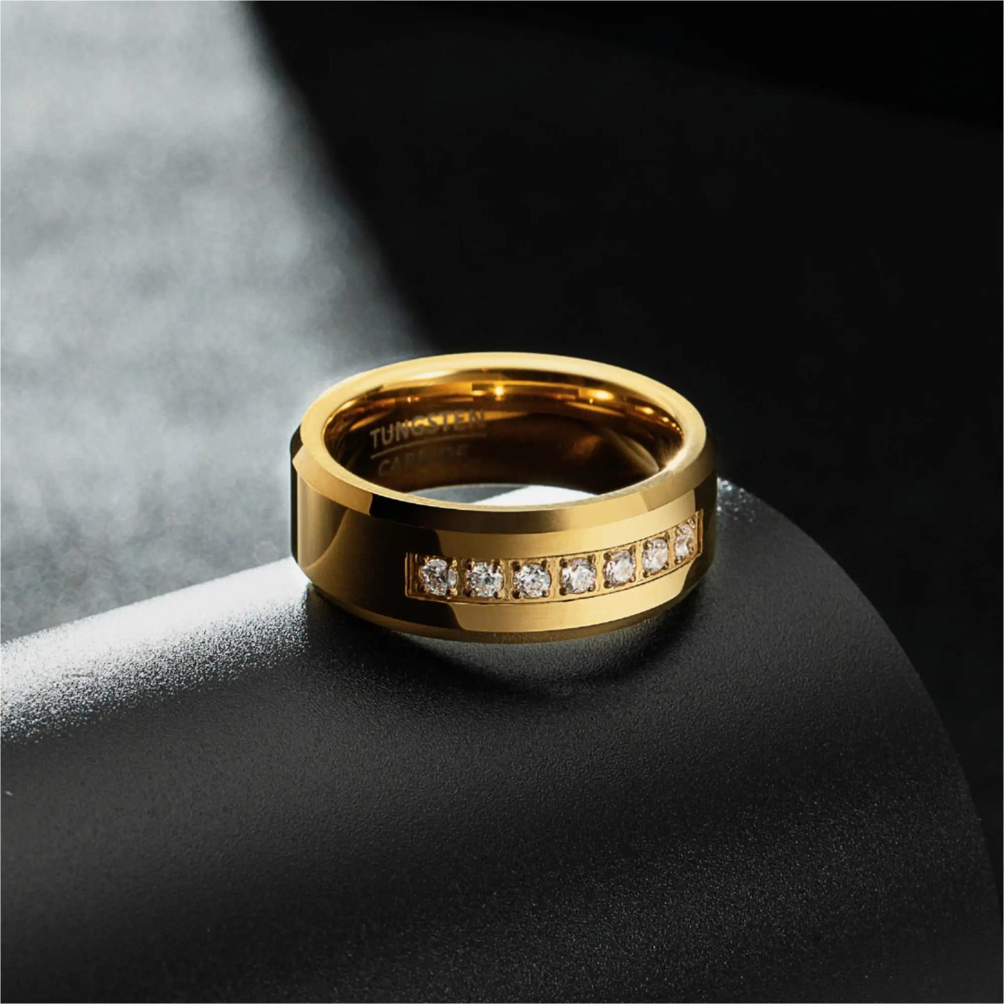 Tungsten Seven Diamond CZ Inlay