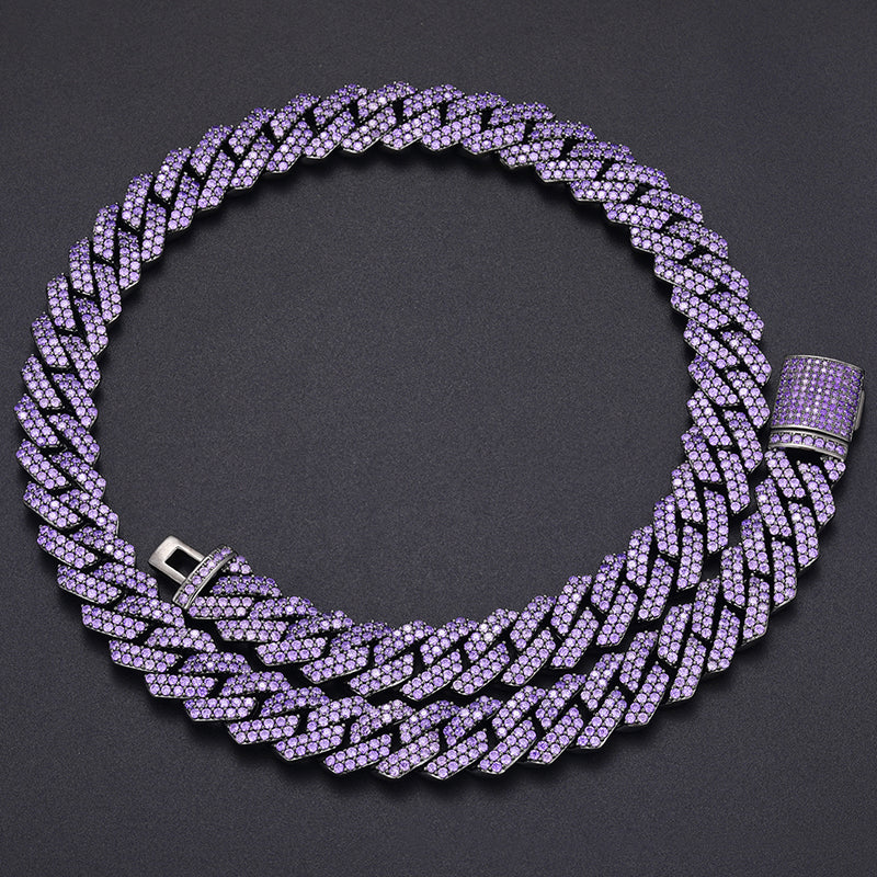 14mm Black Gold Plated Purple Iced out Cuban Link Chain