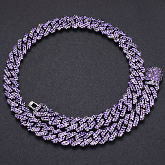 14mm Black Gold Plated Purple Iced out Cuban Link Chain