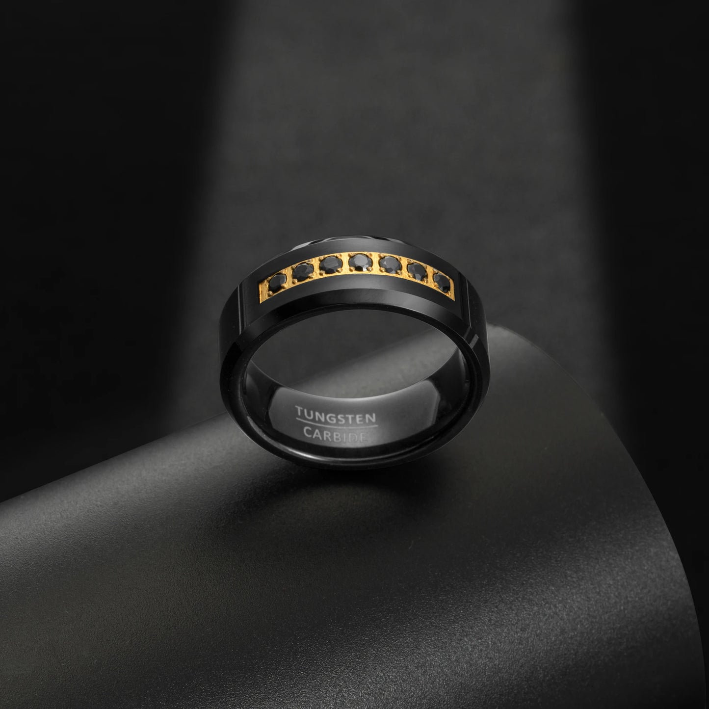 Tungsten Seven Diamond CZ Inlay