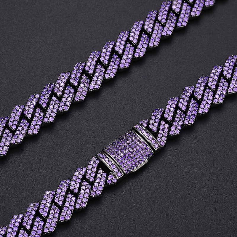 14mm Black Gold Plated Purple Iced out Cuban Link Chain