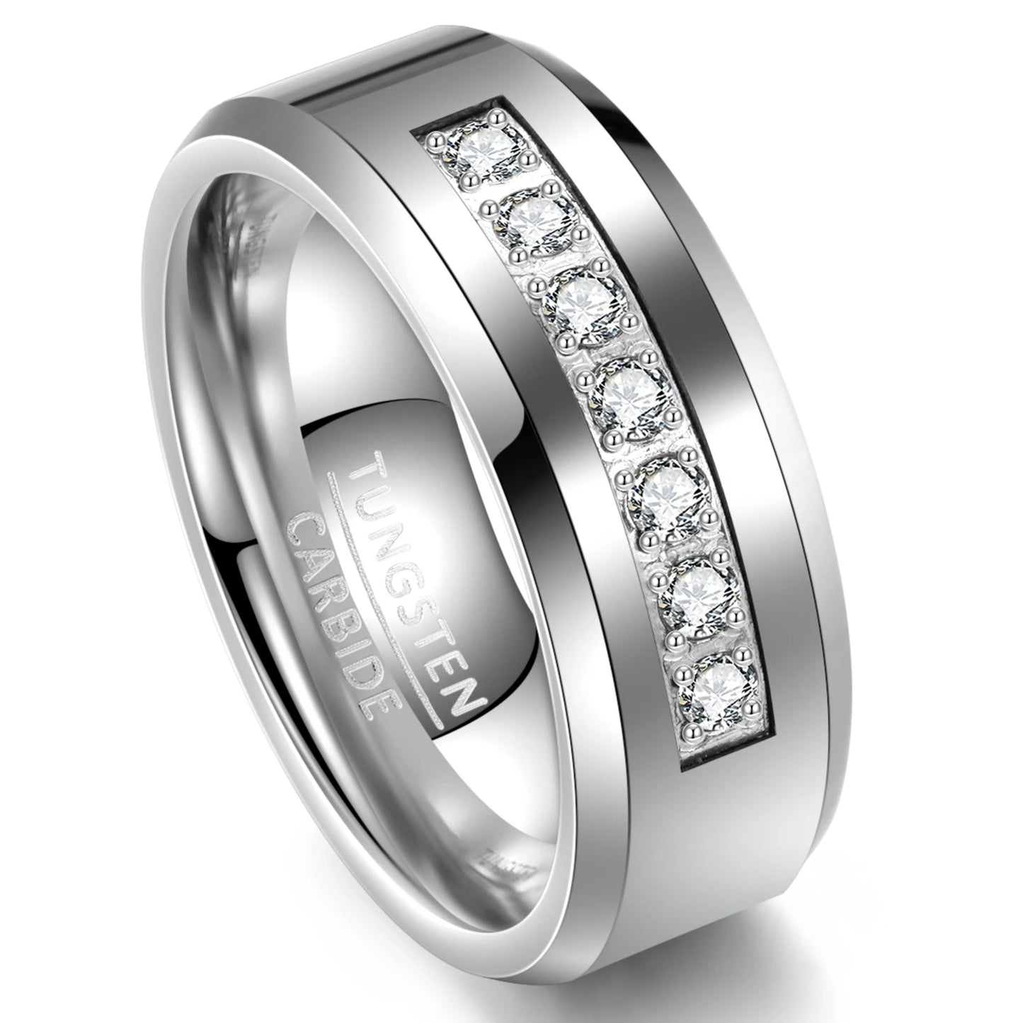 Tungsten Seven Diamond CZ Inlay