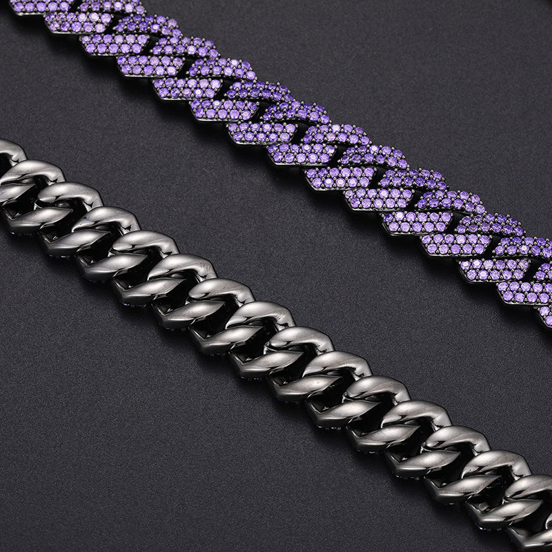 14mm Black Gold Plated Purple Iced out Cuban Link Chain