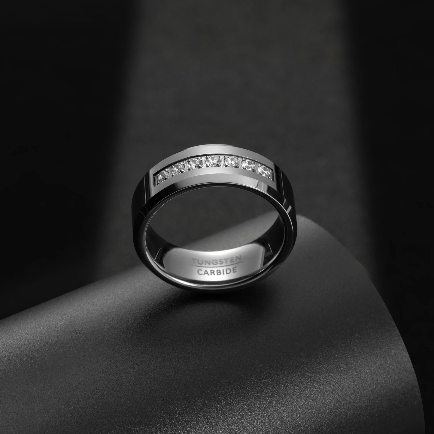 Tungsten Seven Diamond CZ Inlay