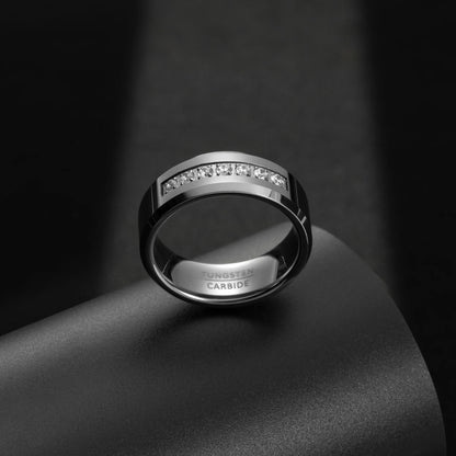 Tungsten Seven Diamond CZ Inlay