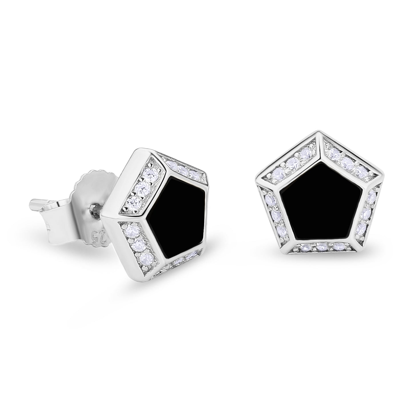 Pentagonal Black Onyx Stud Earrings