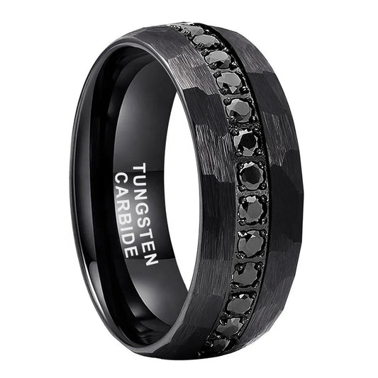 Black Diamond Tungsten Ring Hammered