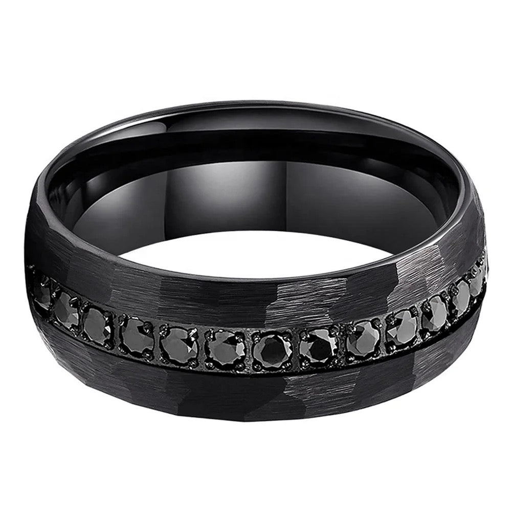 Black Diamond Tungsten Ring Hammered