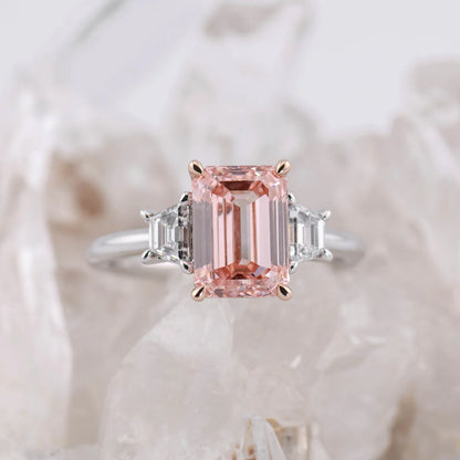 PINK DIAMOND 3CT EMERALD CUT TRILOGY