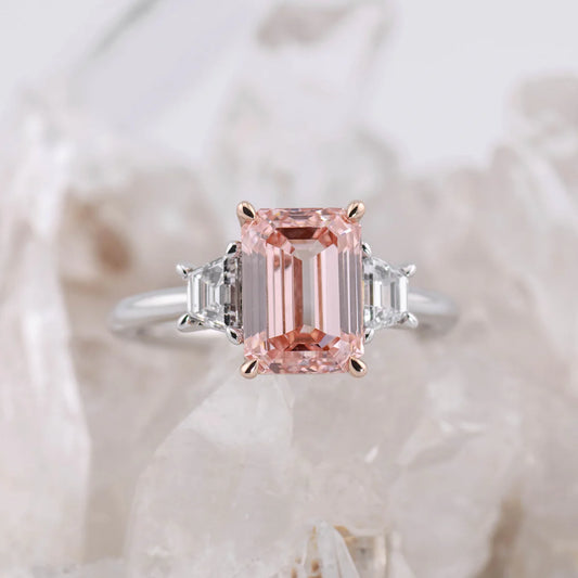 PINK DIAMOND 3CT EMERALD CUT TRILOGY