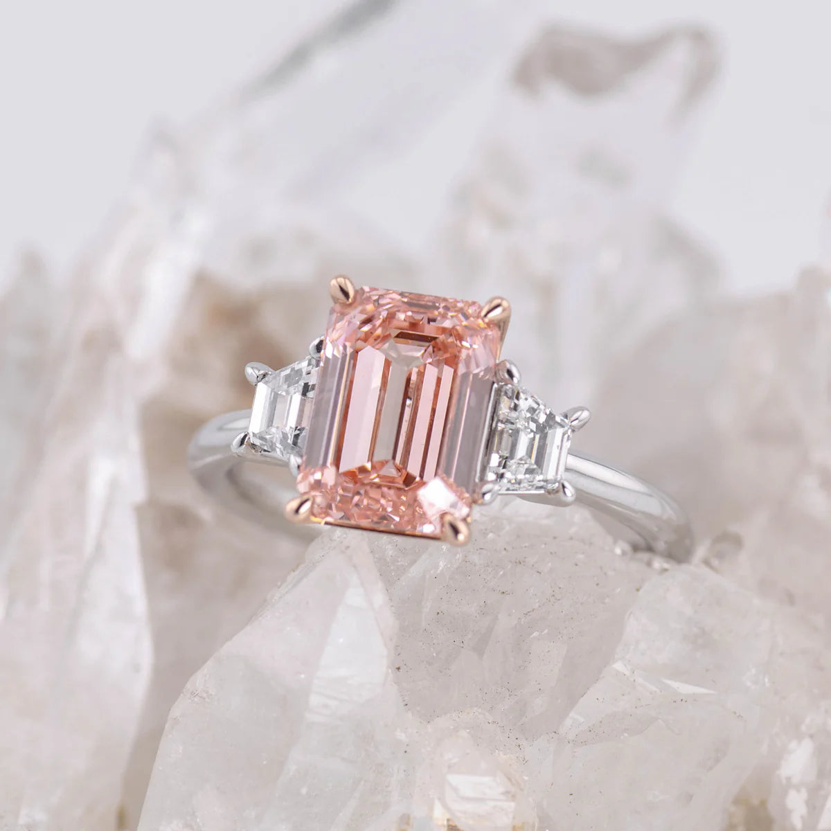 PINK DIAMOND 3CT EMERALD CUT TRILOGY