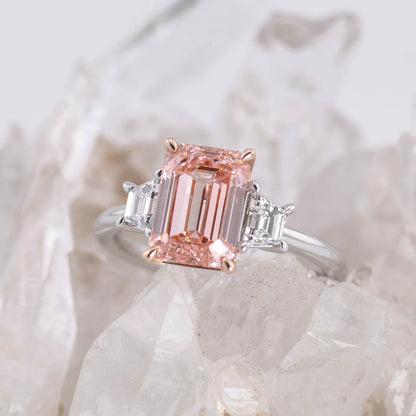 PINK DIAMOND 3CT EMERALD CUT TRILOGY