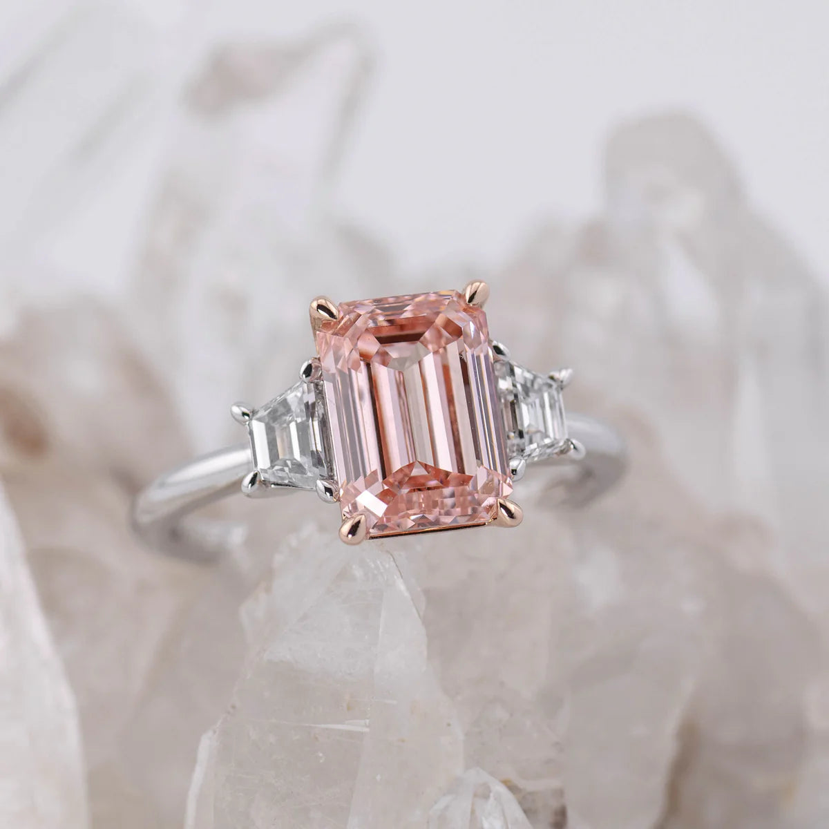 PINK DIAMOND 3CT EMERALD CUT TRILOGY