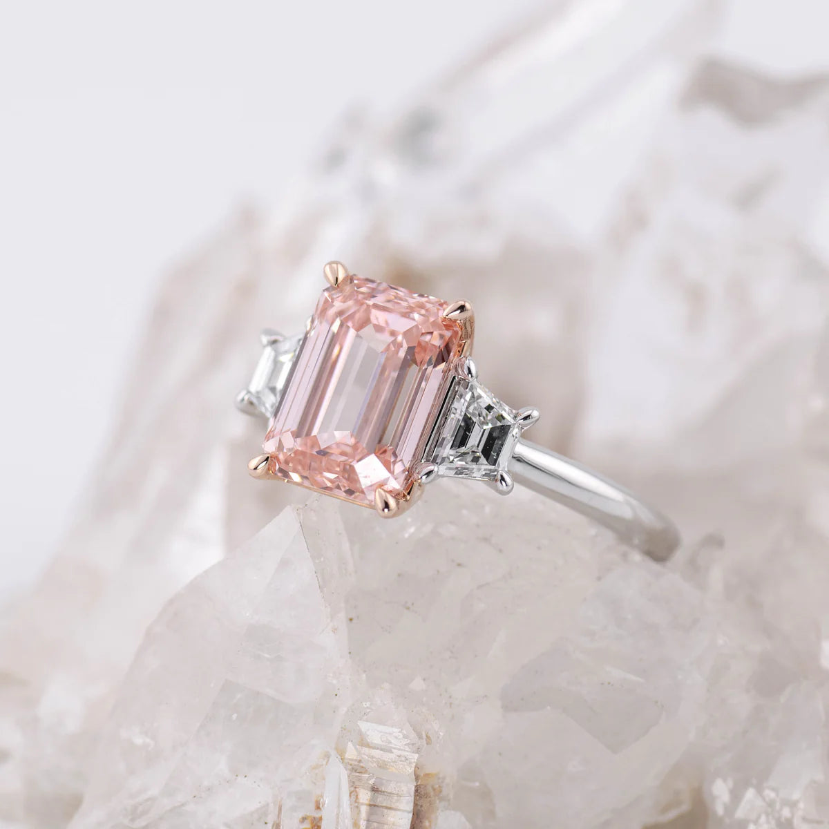 PINK DIAMOND 3CT EMERALD CUT TRILOGY