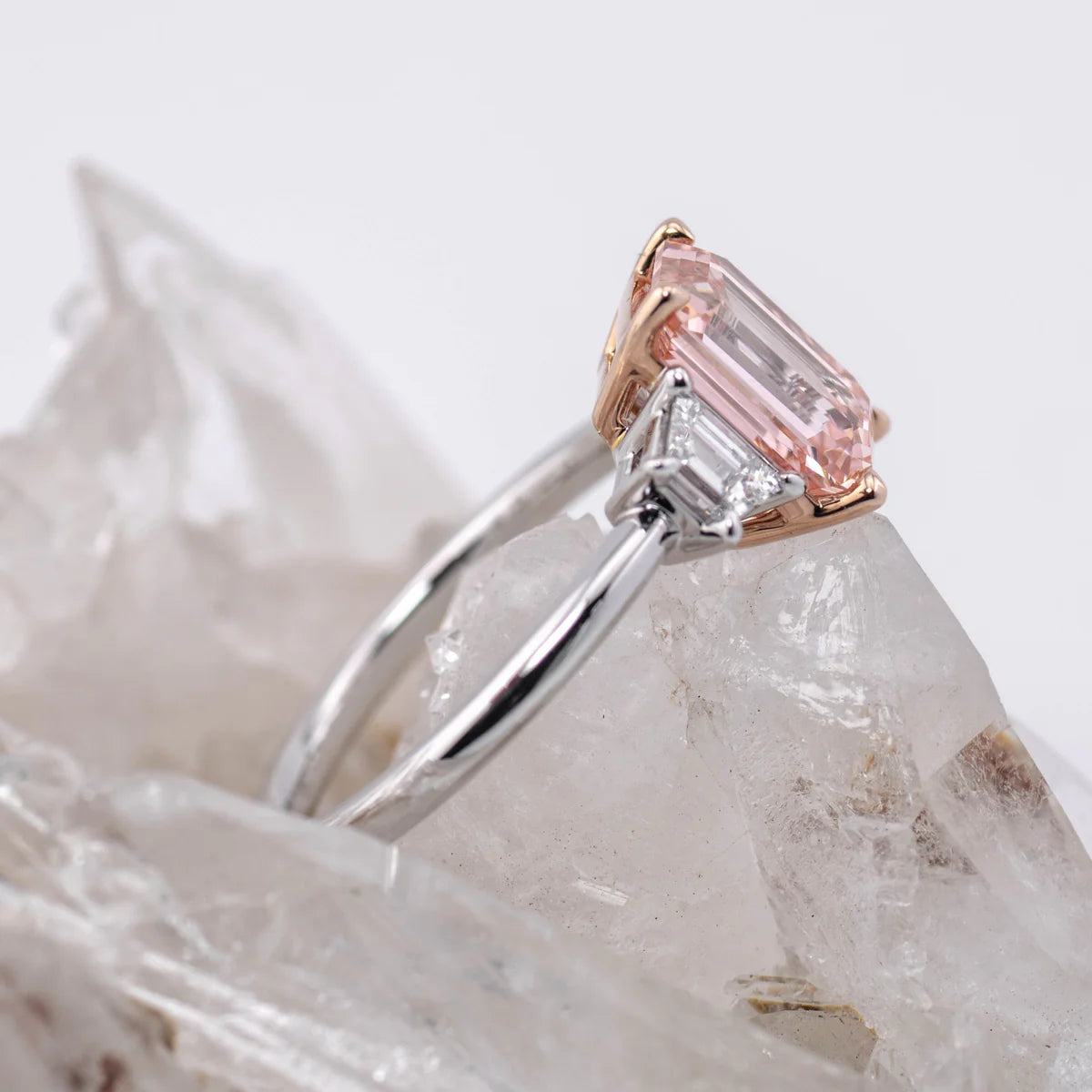 PINK DIAMOND 3CT EMERALD CUT TRILOGY