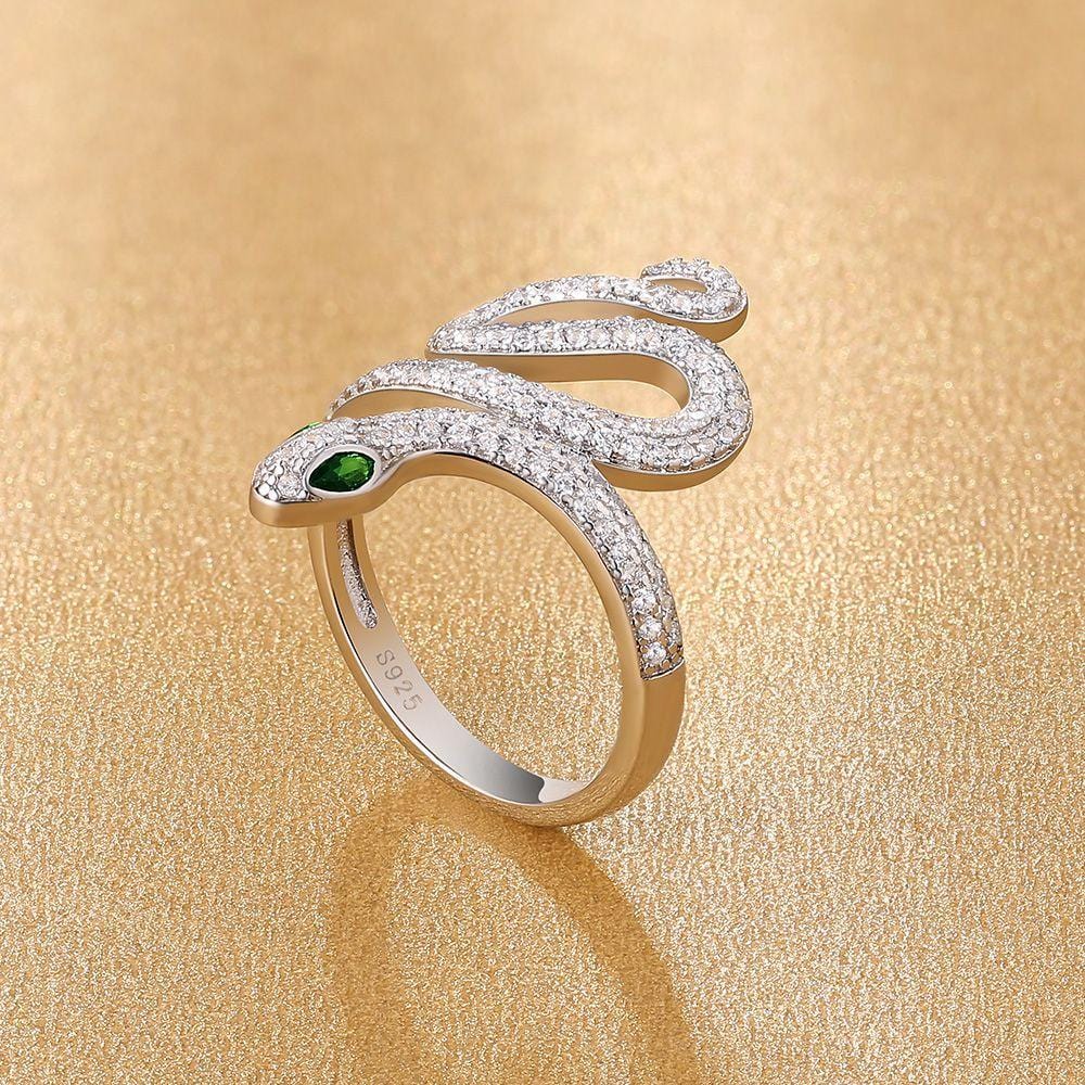 Emerald Eyed Serpent Snake Ring