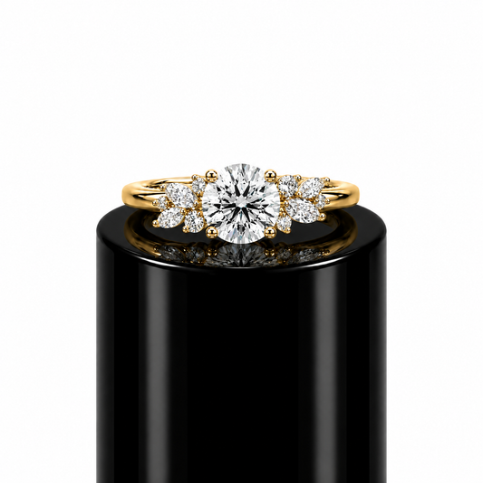 Round Side Stone Clover Engagement Ring