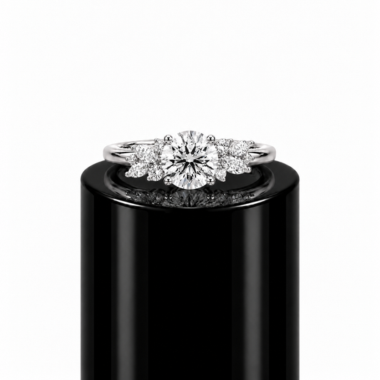 Round Side Stone Clover Engagement Ring