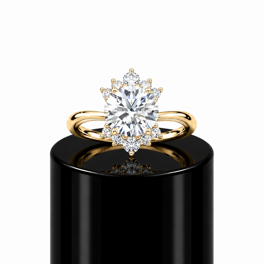 Round Crowned Diamond Engagement Ring